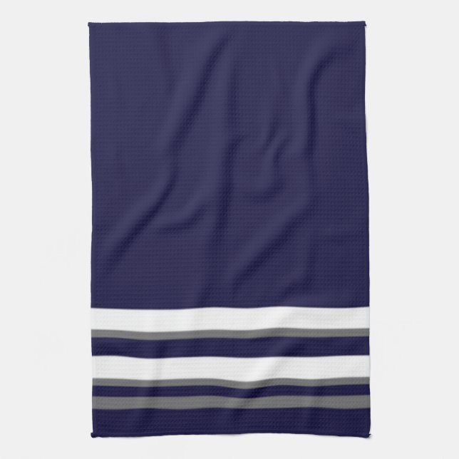 Sporty Stripes-Blue grey & white design Tea Towel (Vertical)