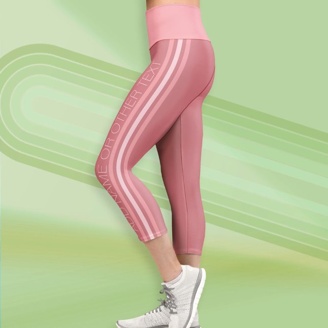 Sporty Stripes with Modern Text - Rose Blush Pink Capri Leggings (Custom Leggings)