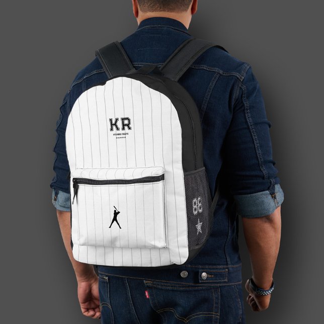 Sporty Stylish Baseball Black White Stripes  Printed Backpack (Sporty Stylish Baseball Black White Stripes Printed Backpack
)