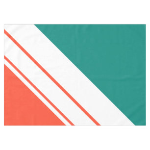 Sporty Teal Orange Diagonal White Racing Stripes Tablecloth