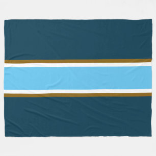 Sporty Teal Sky Blue White Brown Racing Stripes Fleece Blanket