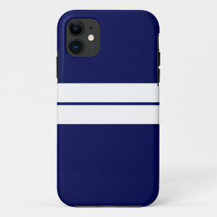 Sporty Twin White Racing Stripes On Deep Navy Blue iPhone 11 Case
