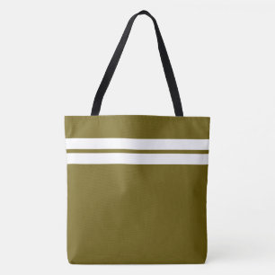 Sporty Twin White Racing Stripes On Golden Olive Tote Bag