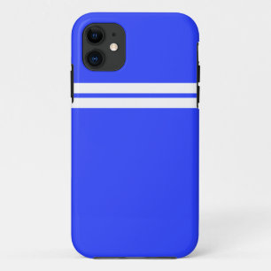Sporty Twin White Racing Stripes On Royal Blue iPhone 11 Case