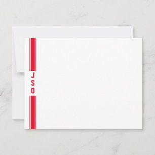 Sporty Vertical Stripes Monogram Red White Men's Card