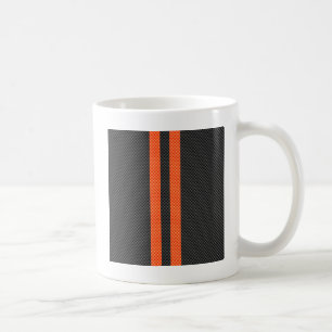 Sporty Vibrant Orange Stripes Carbon Fibre Style Coffee Mug
