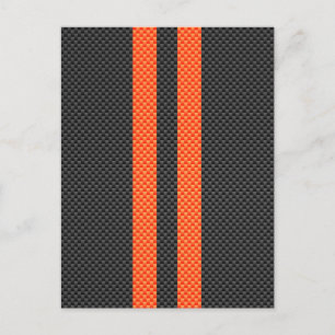 Sporty Vibrant Orange Stripes Carbon Fibre Style Postcard