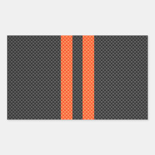 Sporty Vibrant Orange Stripes Carbon Fibre Style Rectangular Sticker