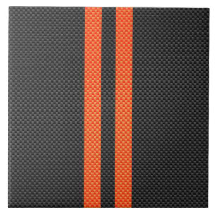 Sporty Vibrant Orange Stripes Carbon Fibre Style Tile