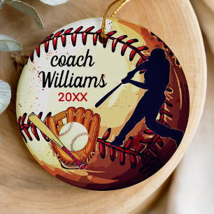 Sporty White Baseball Coach Appreciation Ceramic Ornament
