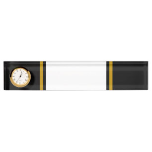 Sporty White Brown Racing Stripes On Black Clock Nameplate