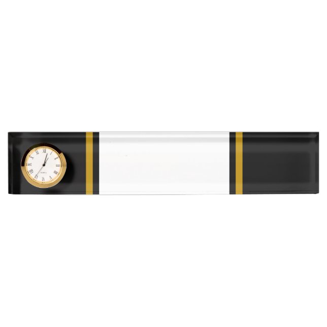 Sporty White Brown Racing Stripes On Black Clock Nameplate (Front)