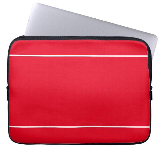 Sporty White Edge Stripes Bright Red Background Laptop Sleeve (Front)