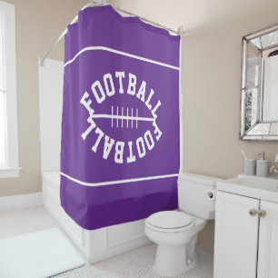 Sporty White FOOTBALL Stripes On Royal Purple Shower Curtain