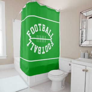 Sporty White FOOTBALL Text Stripes On Royal Blue Shower Curtain