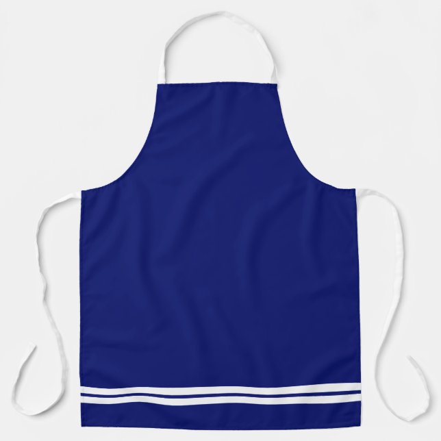 Sporty White Hem Racing Stripes On Navy Blue Apron (Front)