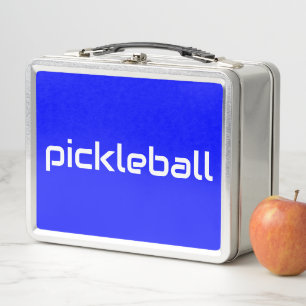 Sporty White PICKLEBALL Text On Bright Royal Blue Metal Lunch Box