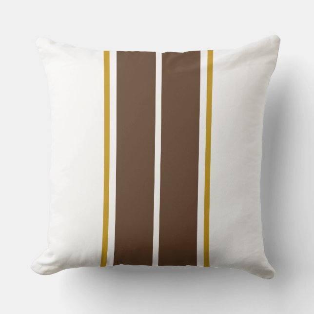 Sporty Wide Cocoa Brown Racing Stripes On White Cushion (Front)