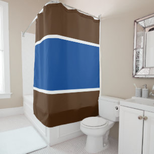 Sporty Wide Deep Blue White Athletic Brown Stripes Shower Curtain