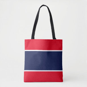 Sporty Wide Navy Blue White Bright Red Stripes  Tote Bag
