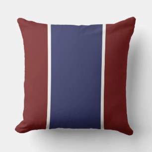 Sporty Wide Navy Blue White Stripes On Deep Red Cushion