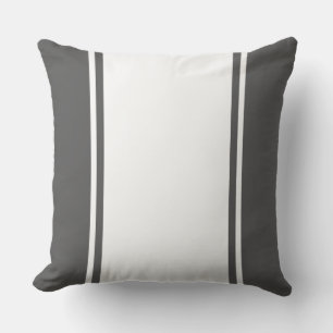 Sporty Wide Vibrant Dark Grey White Racing Stripes Cushion