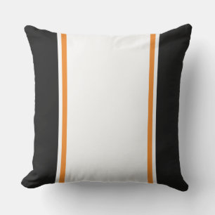 Sporty Wide White Black Orange Racing Stripes Cushion