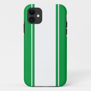 Sporty Wide White Bright Golf Green Racing Stripes iPhone 11 Case