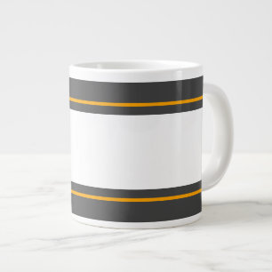 Sporty Wide White Orange Dark Grey Racing Stripes Large Coffee Mug