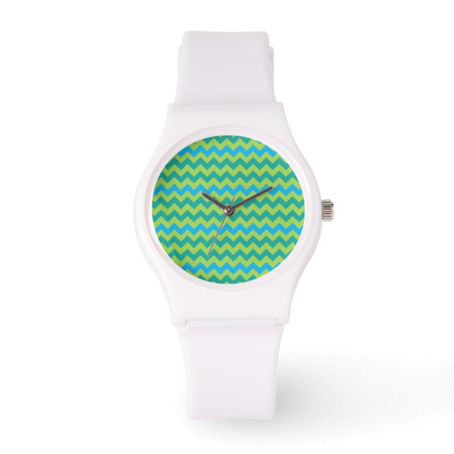 Sporty Wristwatch: Blue and Green Chevrons Watch (Front)
