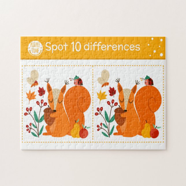 Spot 10 Differences Squirrel Butterfly Ladybug Kid Jigsaw Puzzle (Horizontal)