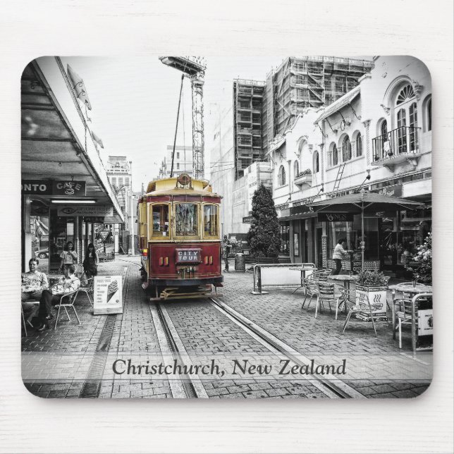 Spot Colour Tram : Christchurch, New Zealand Mouse Pad (Front)