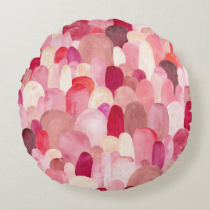 Spot Medley: Pink-Red Textile Dream. Round Cushion