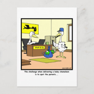 Spot the parents: Stork & Chameleon cartoon Postcard
