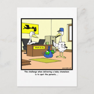 Spot the parents: Stork & Chameleon cartoon Postcard