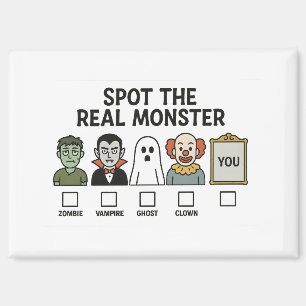 Spot The Real Monster Halloween Funny Lineup Game Magnet