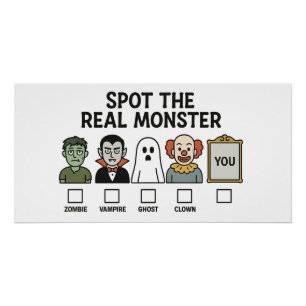 Spot The Real Monster Halloween Mirror Game Poster