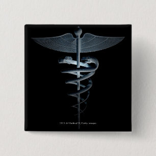 Spotlight on a medical caduceus 15 cm square badge