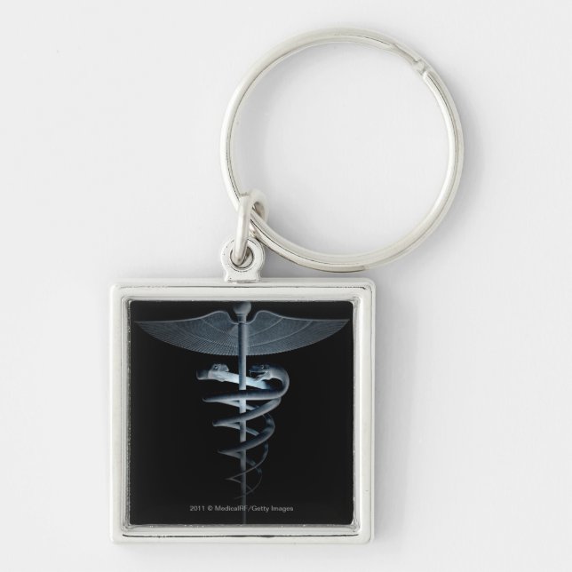 Spotlight on a medical caduceus key ring (Front)