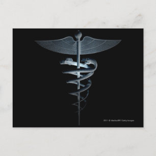 Spotlight on a medical caduceus postcard