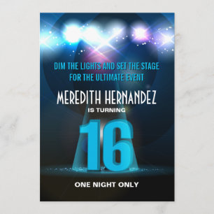 Spotlight Star Blue Sweet 16 Invitation