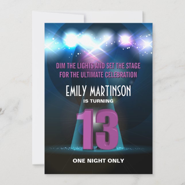 Spotlight Star Purple 13th Birthday Party Invitation (Front)