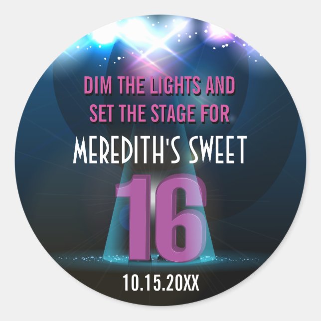 Spotlight Star Purple Sweet 16 Classic Round Sticker (Front)