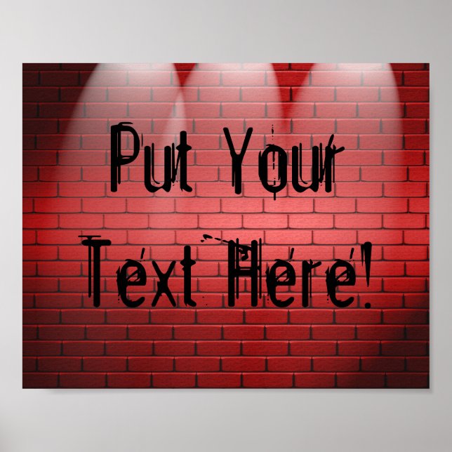 Spotlights On Brick Wall Poster Print Sign (Front)