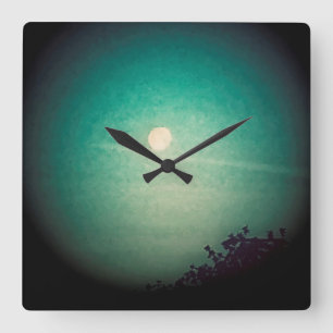 Spotlit Moon Square Wall Clock
