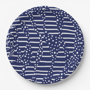 Spots and Stripes 2 - Blue and White Paper Plate