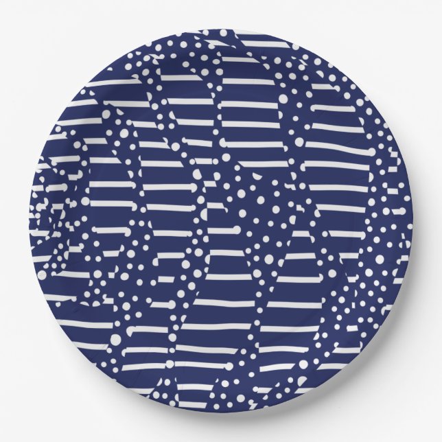 Spots and Stripes 2 - Blue and White Paper Plate (Front)