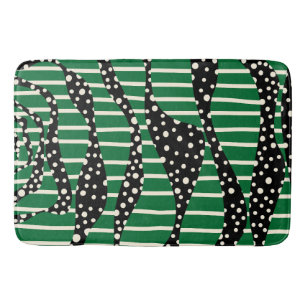 Spots and Stripes 2 - Green, Cream and Black Bath Mat