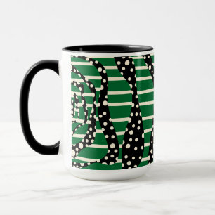 Spots and Stripes 2 - Green, Cream and Black Mug