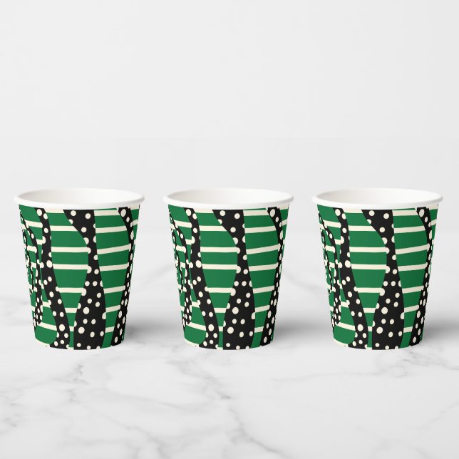 Spots and Stripes 2 - Green, Cream and Black Paper Cups (Multi)